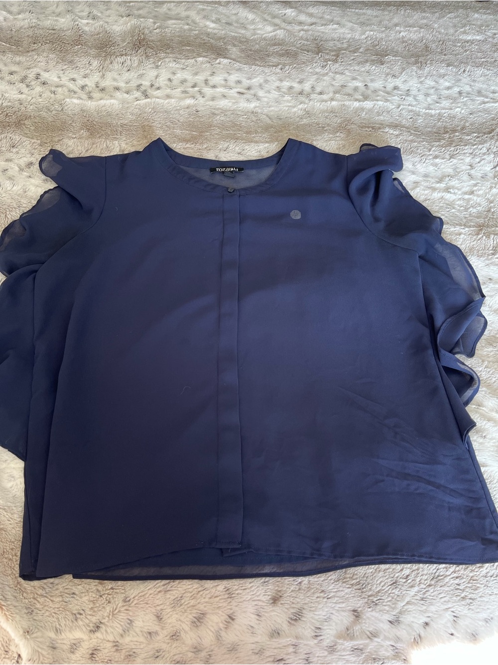 Roz & Ali Navy Chiffon Ruffle Sleeve Blouse